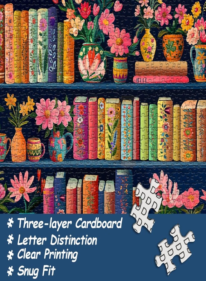 PICKFORU Blooming Bookshelf Jigsaw Puzzles 1000 Pieces, PICKFORU Wildflower Pages Puzzle, Plant Floral Flowers Books Literary Themed, Colorful Art Library Impossible Challenging Puzzles for Adults - Image 3
